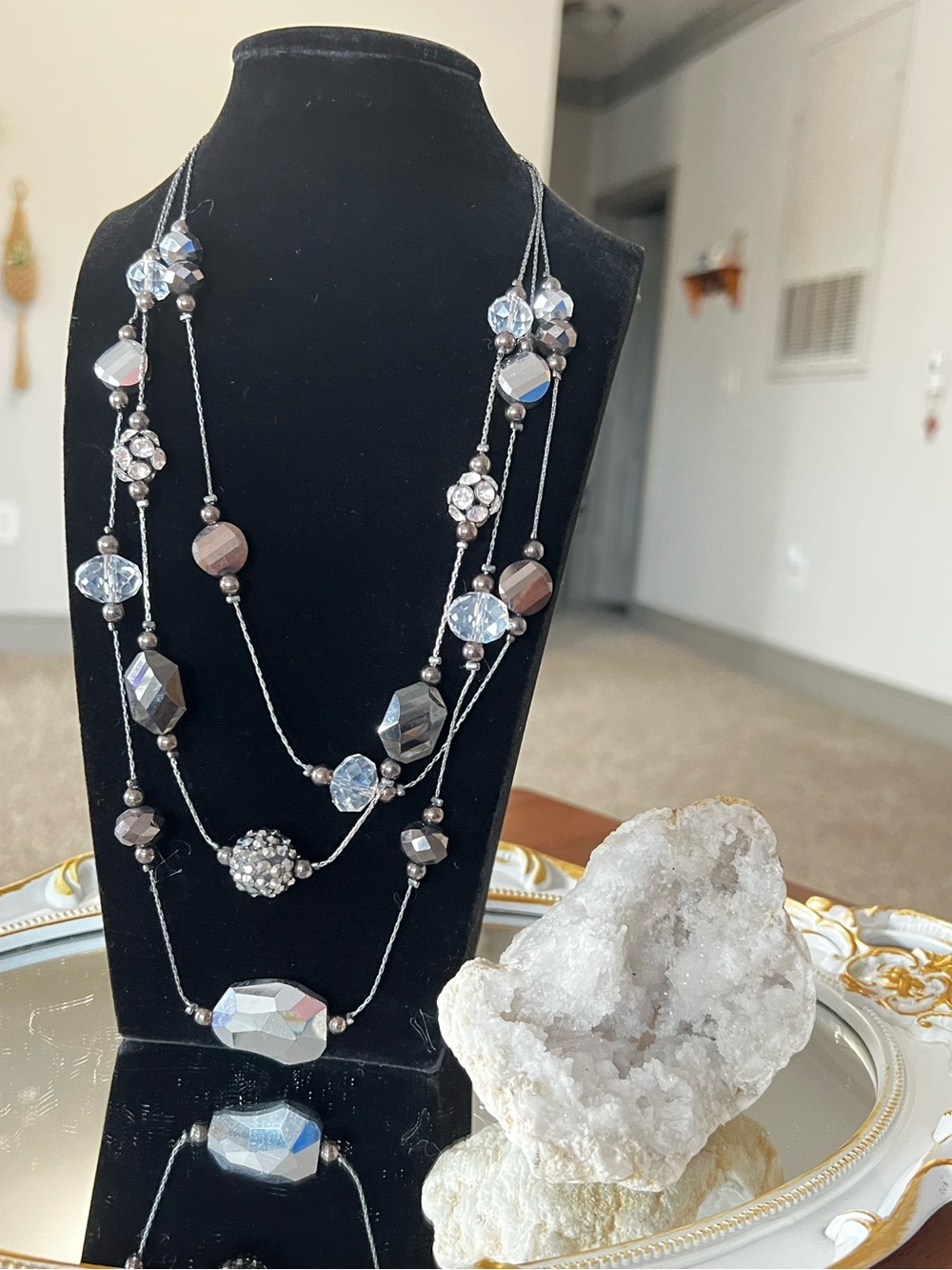 Three-Strand Silver Beaded Necklace